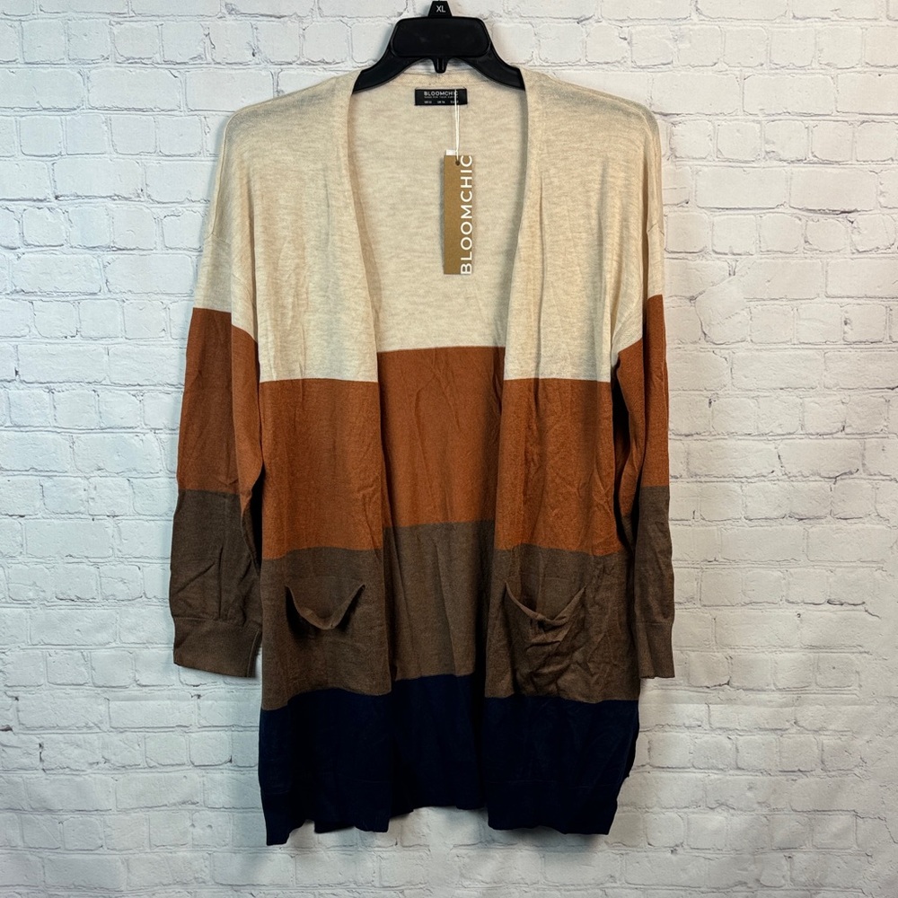 BloomChic Multicolor Striped Open Front Cardigan Size Large - Picture 2 of 7